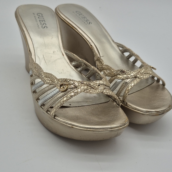 Guess Shoes - GUESS Gold Platform Gwauriga Slide Sandal Mule 8.5 M